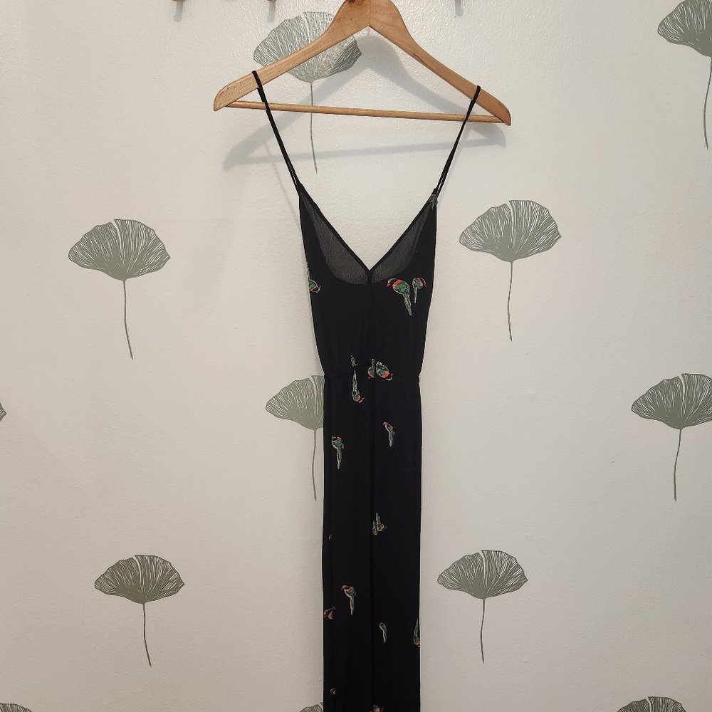Reformation midi dress with birds in black size small